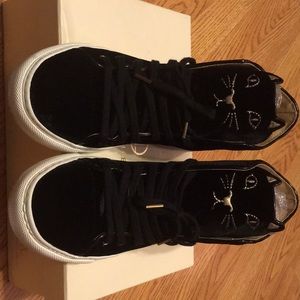 Charlotte Olympia Black Velvet Cat Sneakers 37.5